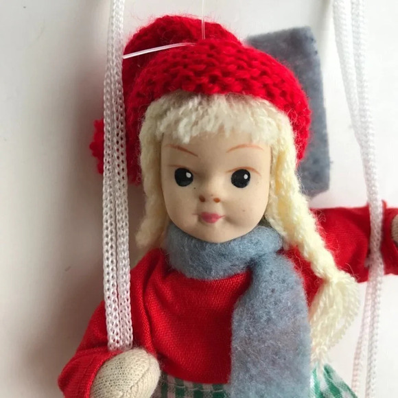 Scandinavian Doll Girl On Swing Wooden Shoes Clogs - Picture 3 of 10